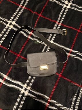 Women's Black Crossbody Belt Bag with Gold Plate